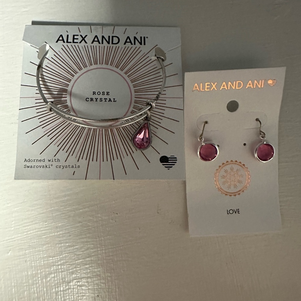 Alex & Ani Rose Crystal Love bracelet and earrings set